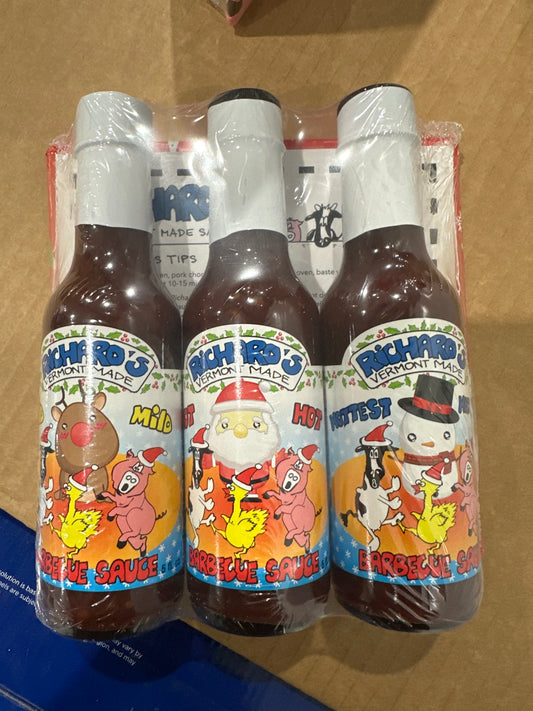 Three 5oz bottles of Richard's Variety 3-Packs (Chicken Marinade, Game Sauce, & Moose Hot Sauce)