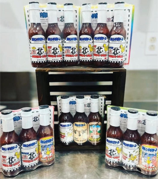 Three 5oz bottles of Richard's Variety 3-Packs (Mild BBQ, Hottest BBQ, & Hot Sauce)